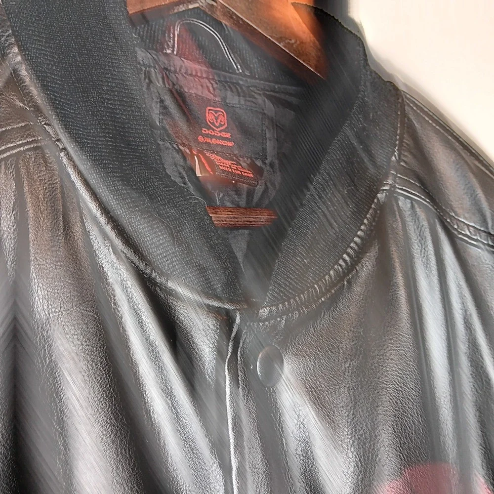 VTG Y2K Dodge Ram Faux Leather Bomber Jacket XL Black Red Embroidered Streetwear